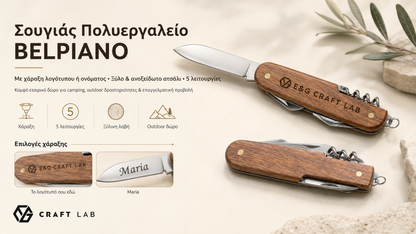 Πολυεργαλείο Τσέπης BELPIANO από Ανοξείδωτο Ατσάλι και Ξύλο