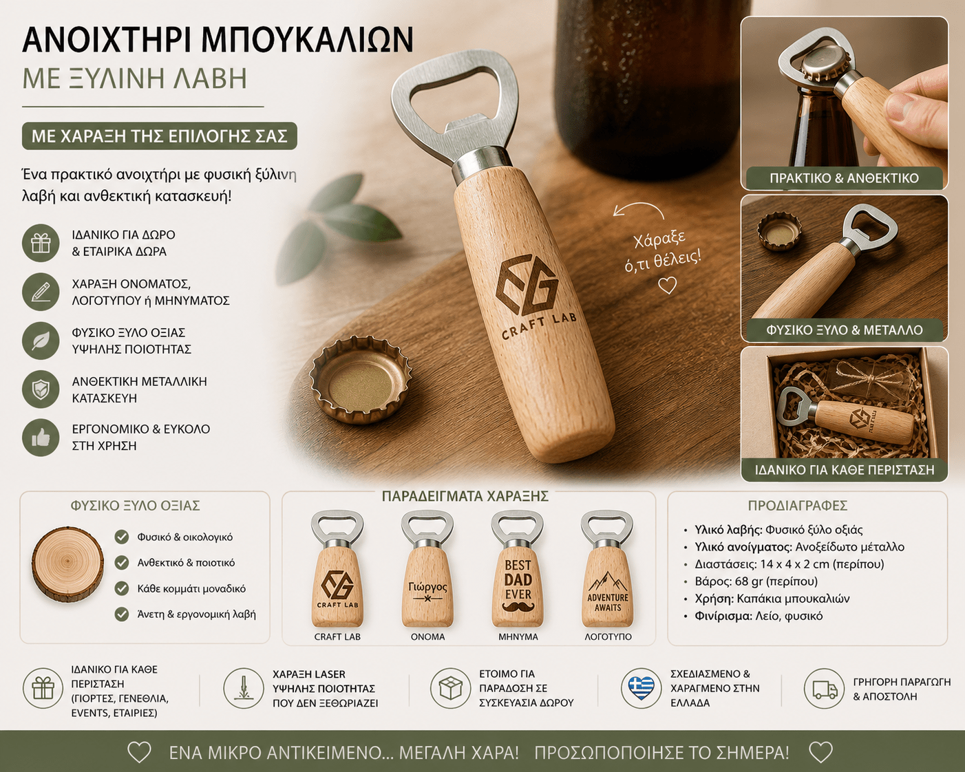 Ανοιχτήρι Μπουκαλιών Μπύρας με Χάραξη - E&G