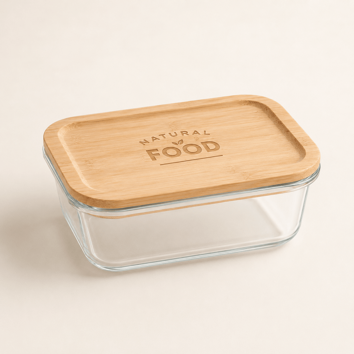 Γυάλινο Κουτί Φαγητού 1000ml με Καπάκι Μπαμπού & Χάραξη Logo - E&G