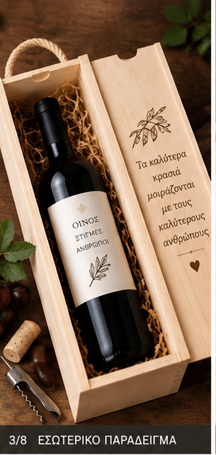 Ξύλινο Κουτί Κρασιού για 1 Μπουκάλι με Προσωποποιημένη Χάραξη - E&G