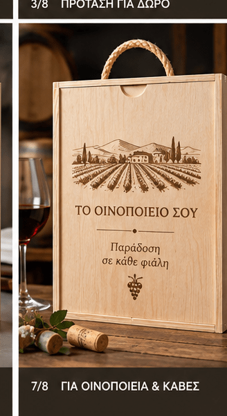 Ξύλινο Κουτί Κρασιού για 3 Μπουκάλια με Προσωποποιημένη Χάραξη - E&G