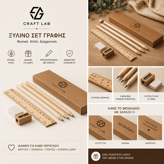 Ξύλινο Σετ Γραφείου με Χάραξη - E&G
