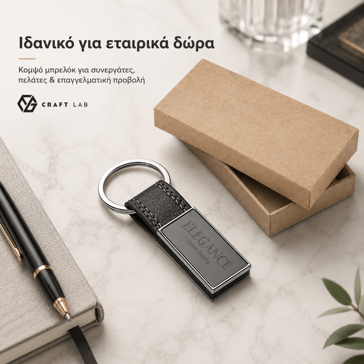 Μπρελόκ BALE από Μέταλλο & PU με Χάραξη Logo - E&G