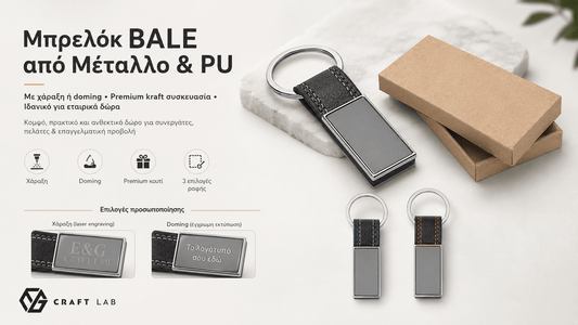 Μπρελόκ BALE από Μέταλλο & PU με Χάραξη Logo - E&G