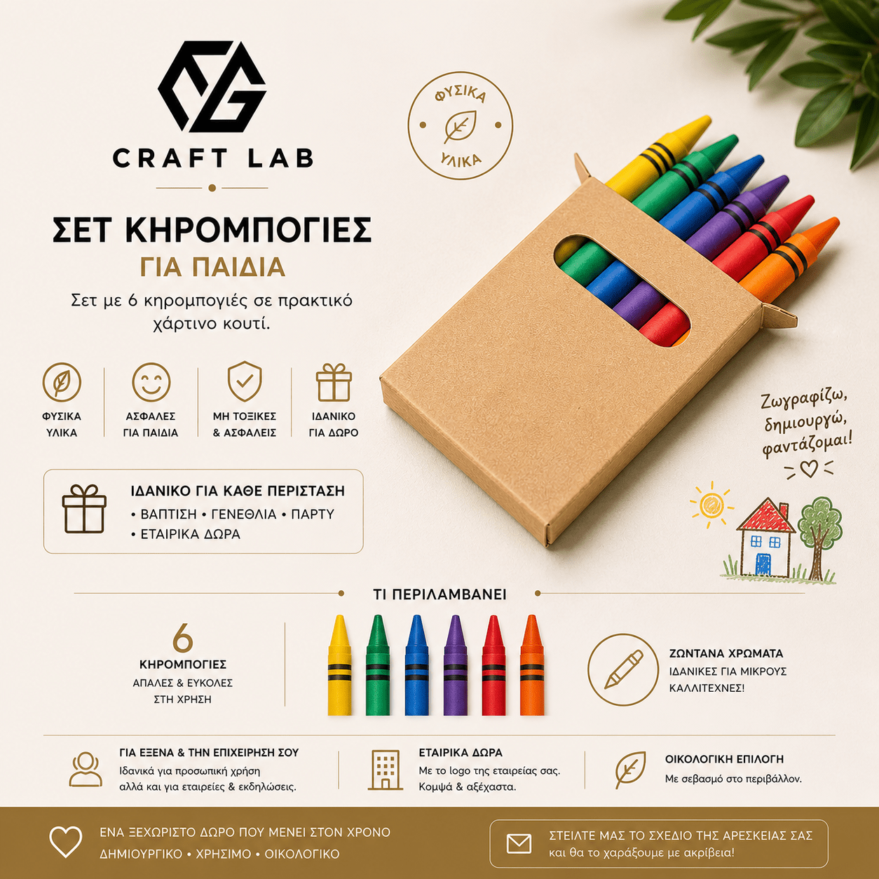 Οικολογικό Σετ Κηρομπογιών για Παιδιά - E&G