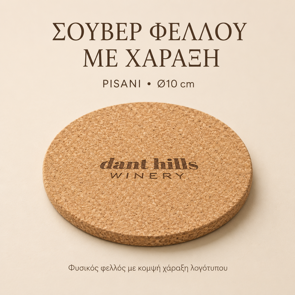 Hero εικόνα στρογγυλό σουβέρ φελλού PISANI με χάραξη logo