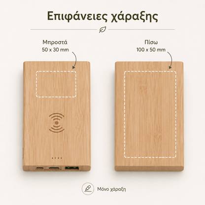 Power Bank Μπαμπού 5000mAh με Ασύρματη Φόρτιση 5W & Χάραξη Logo – FITCH - E&G