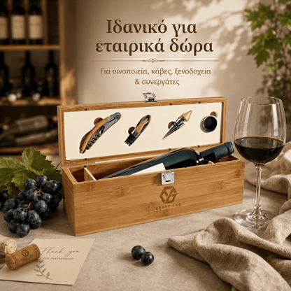 Σετ Κρασιού SYRAH από Μπαμπού με Χάραξη Logo - E&G