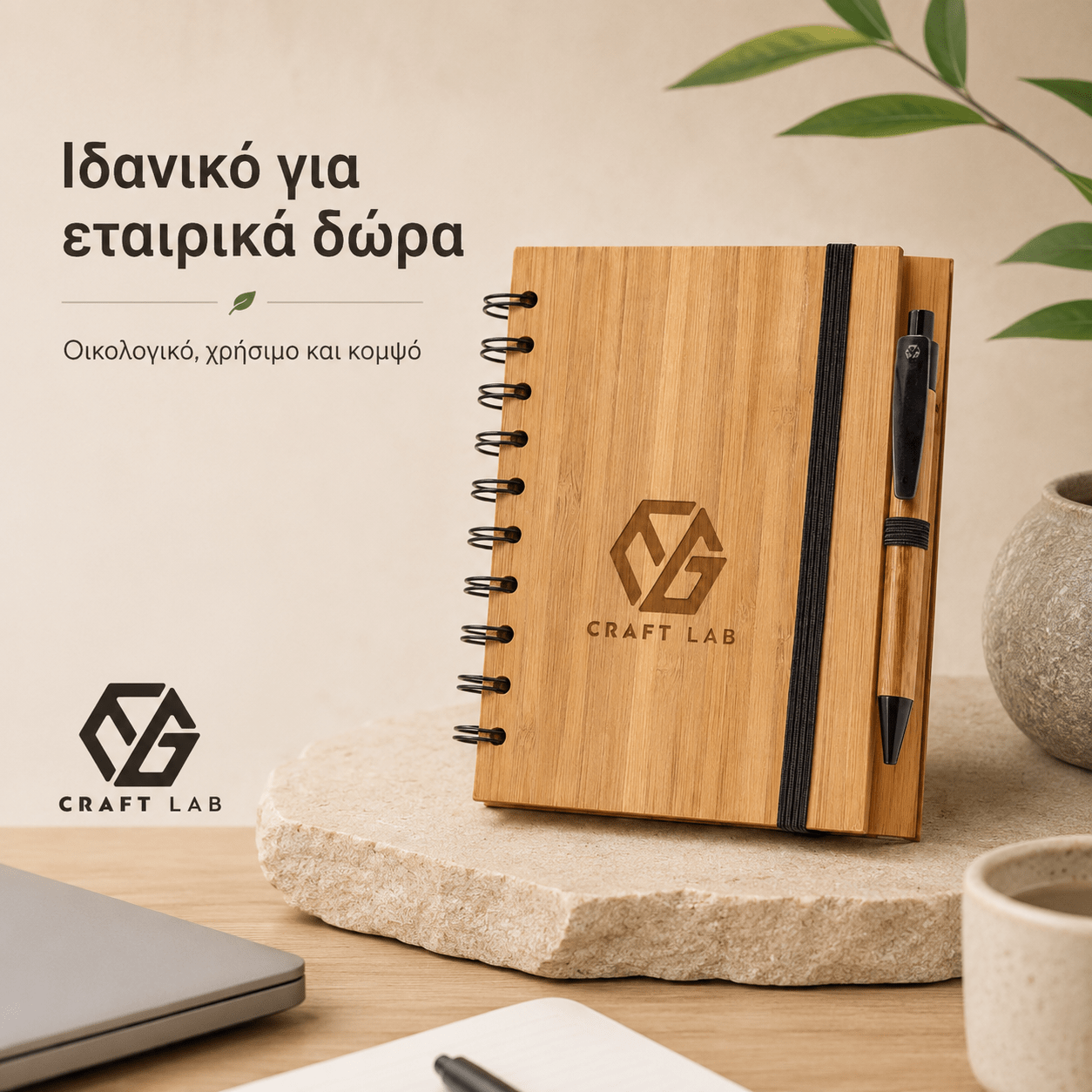 Σημειωματάριο DICKENS A5 από Μπαμπού με Χάραξη Logo - E&G