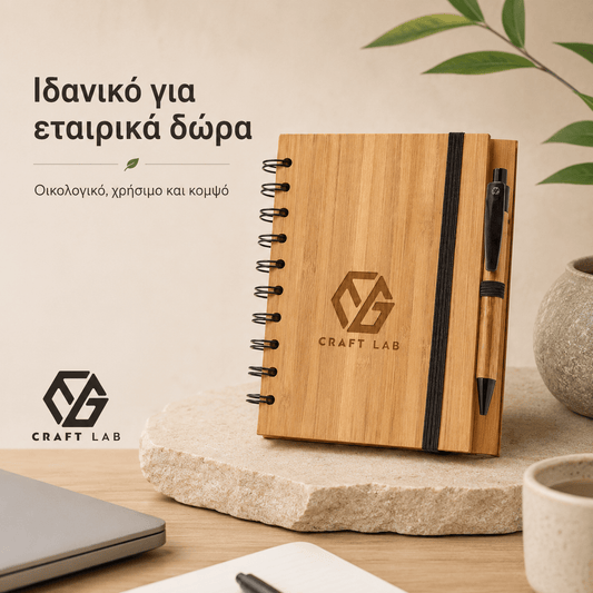 Σημειωματάριο DICKENS A5 από Μπαμπού με Χάραξη Logo - E&G