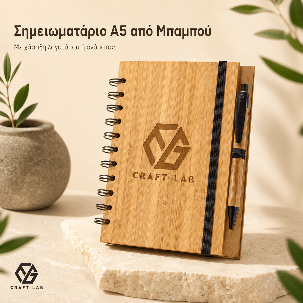 Σημειωματάριο DICKENS A5 από Μπαμπού με Χάραξη Logo - E&G