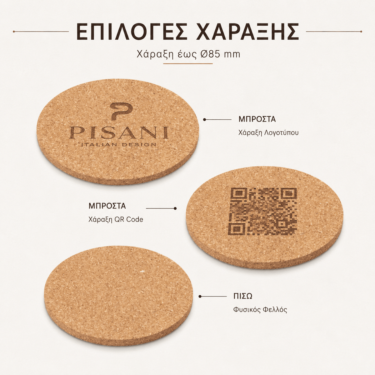 Στρογγυλό Σουβέρ PISANI από Φελλό με Χάραξη - E&G