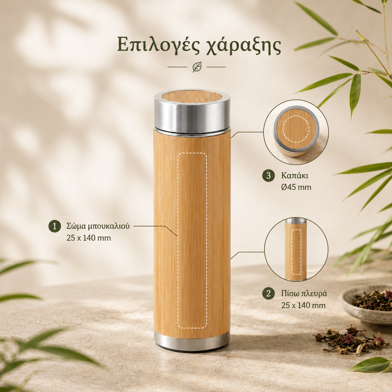 Θερμός μπαμπού NATUREL 430ml με χάραξη λογότυπου