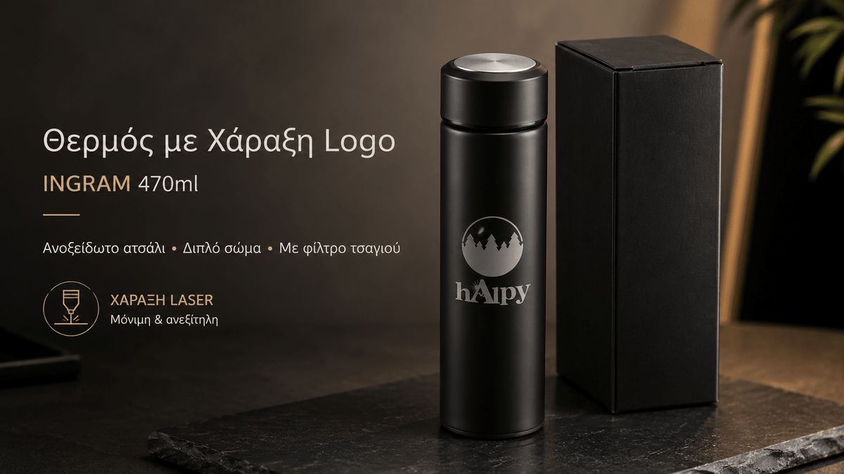 Θερμός με Χάραξη Logo 470ml από Ανοξείδωτο Ατσάλι – INGRAM - E&G