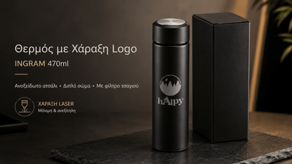 Θερμός με Χάραξη Logo 470ml από Ανοξείδωτο Ατσάλι – INGRAM - E&G