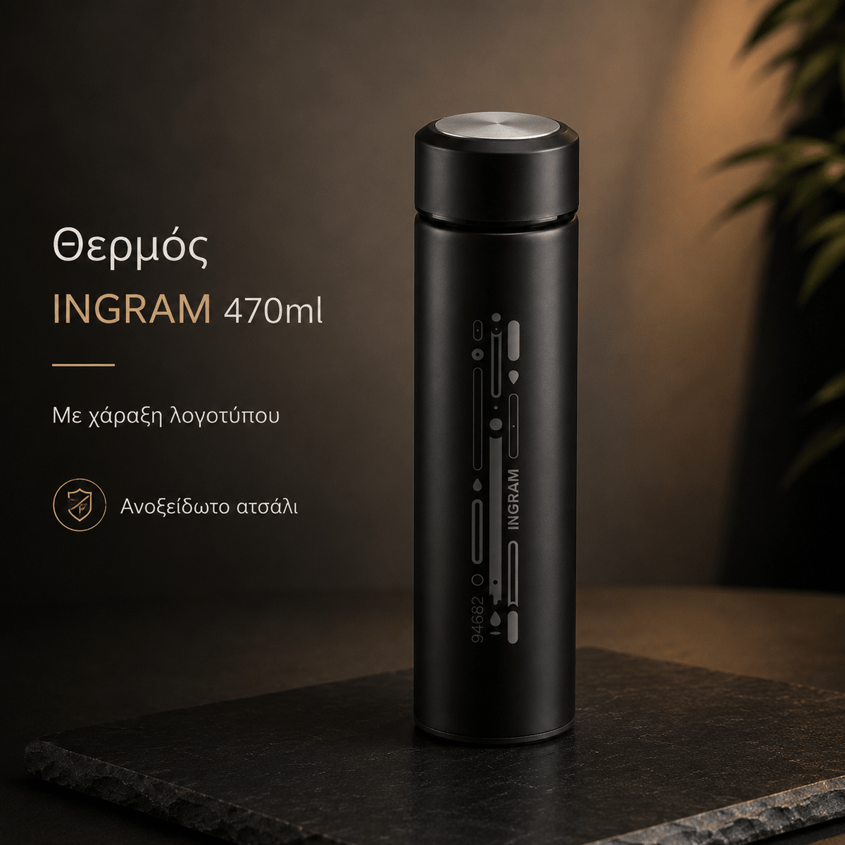 Θερμός με Χάραξη Logo 470ml από Ανοξείδωτο Ατσάλι – INGRAM - E&G