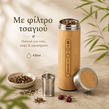 Θερμός Μπαμπού με Χάραξη Logo 430ml – NATUREL - E&G