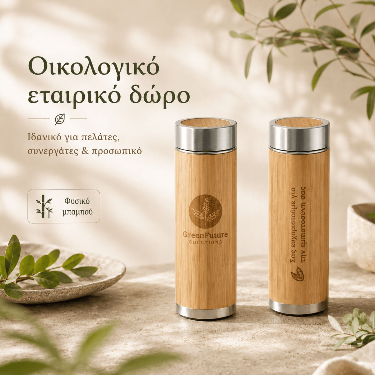 Θερμός Μπαμπού με Χάραξη Logo 430ml – NATUREL - E&G